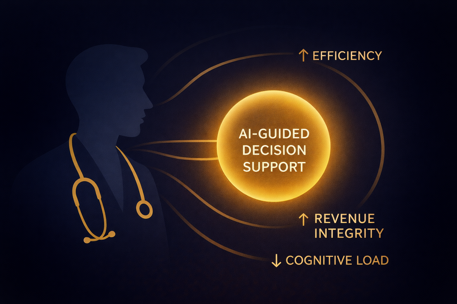 Conceptual AI dashboard showing clinician impact and revenue amplification